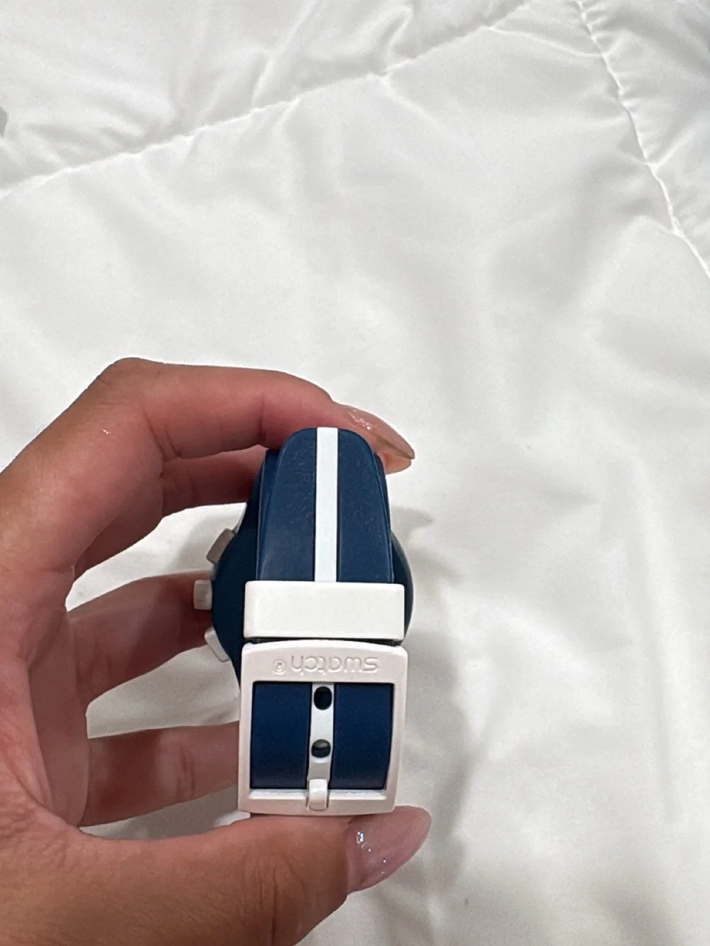 Swatch Navy Blue Watch with Orange Accents